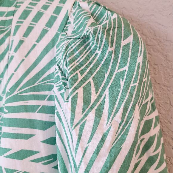 Panama Jack Womens XS Green White Palm Front Tropical Print Linen Blouse Botanic - Picture 5 of 8